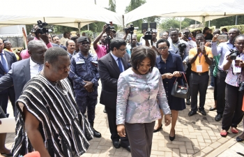 Unveiling of relocated Statue of Mahatma Gandhi at India-Ghana Kofi Annan Centre for Excellence in ICT, Accra on Wednesday, 27th February, 2019 by Honâ€™ble Minister of Foreign Affairs and Regional Integration of the Republic of Ghana in presence of High Commissioner of India to Ghana and Honâ€™ble Deputy Minister for Communication of Ghana.