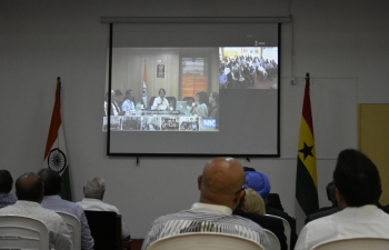 Interaction by Honâ€™ble Commerce & Industry Minister, Shri Suresh Prabhu and his team with the Indian Diaspora and Indian businessmen through Video Conference on 06th May, 2019 in High Commission of India, Accra. Suggestions for improving commercial relations between India and Ghana were made by H.E. High Commissioner of India and Indian businessmen in Ghana.