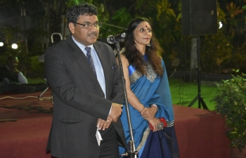 Reception hosted by H.E. Birender Singh Yadav, High Commissioner of India to Ghana and Mrs. Richa Rao in honour of visiting National Defence College delegation on 20th May, 2019. 59th NDC course participants visiting Ghana are led by Air Vice Marshal Bakul Vaikunthrai Upadhyay and include officers from friendly countries of Bhutan, Brazil, Egypt and Nepal enjoyed. Lt. Gen. O.B. Akwa, Chief of Defence Staff, Ghana Armed Forces also graced the reception which included patriotic performance by children from Indian Community (Maharashtra Mandal Ghana). 