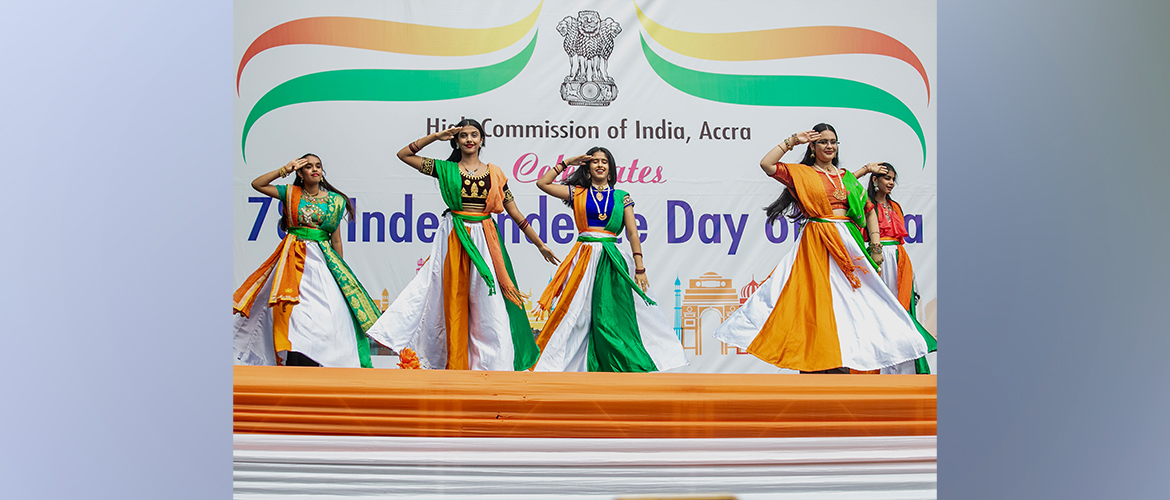 Dance performance by students from DPS International School during the 78th Independence
Day and flag hoisting ceremony| 15 August, 2024; India House, Accra