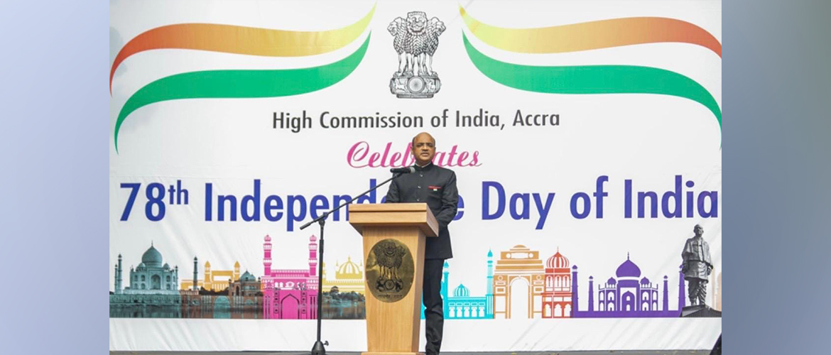 High Commissioner, Mr. Manish Gupta, reading the President’s speech during the 78th
Independence Day and flag hoisting ceremony| 15 August, 2024; India House, Accra